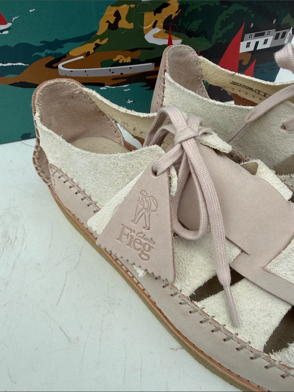 Men’s KITH/CLARKS  Lace-Up Woven Leather Sandals - Pale ROSE / Cream